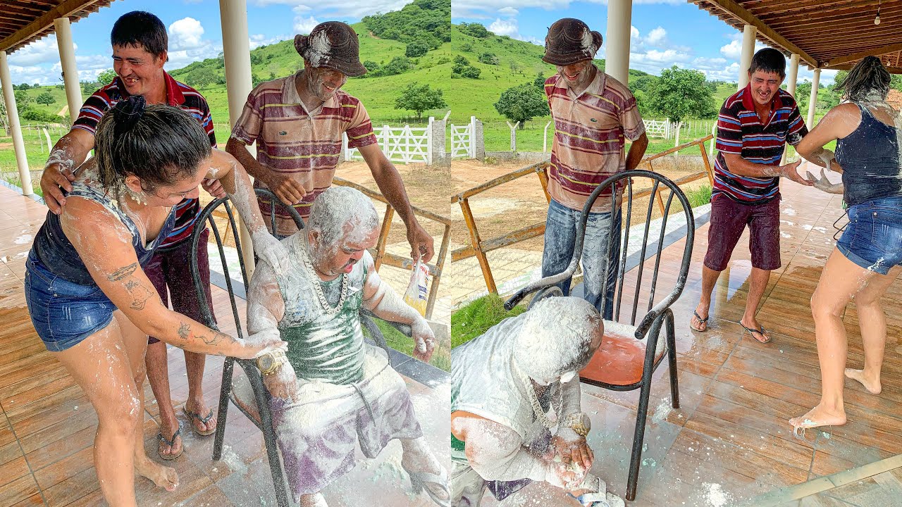 PILILIU TOMA BANHO DE FARINHA NA BRINCADEIRA DA MÚSICA