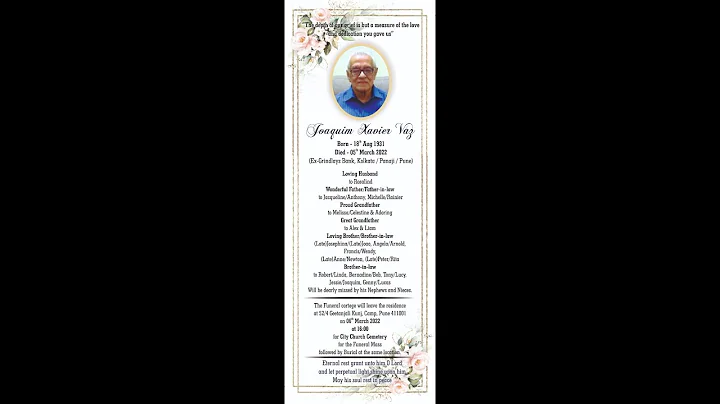 Funeral Service Of Mr Joaquim Xavier Vaz