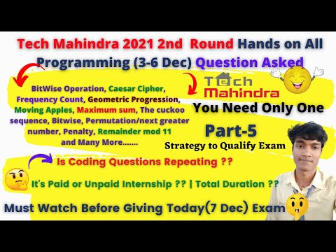 Part-5:Tech Mahindra 2021 2nd Round (3-6 Dec)All Hands On Programming Questions Asked with Solution🤫