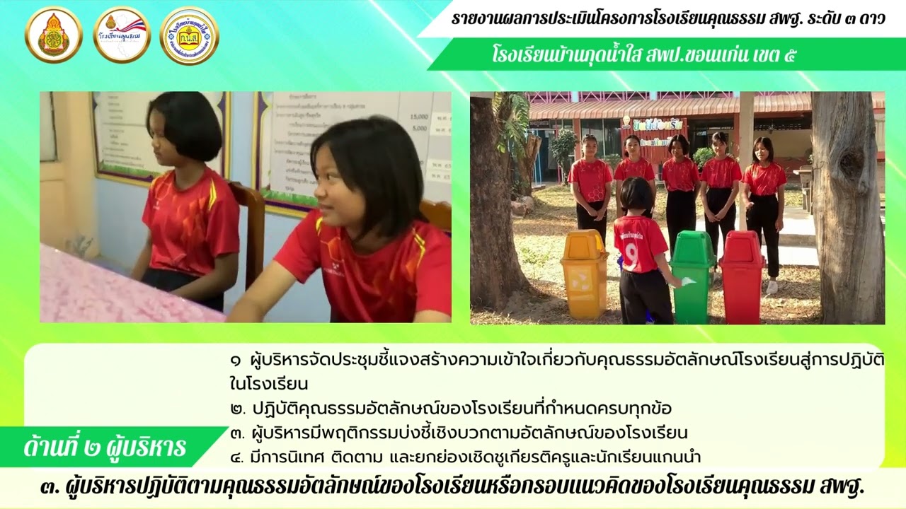 VTR ประกอบรายงานโรงเรียนคุณธรรม สพฐ. ระดับ 3 ดาว โรงเรียนบ้านกุดน้ำใส สพป.ขอนแก่น เขต 5