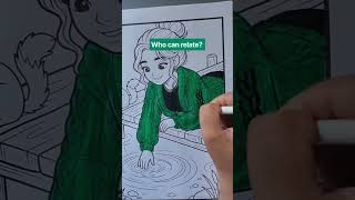 Coloring a Magical Riverside Scene  | Relaxing Coloring Process & Cute Girl + Cat #shorts #artshorts