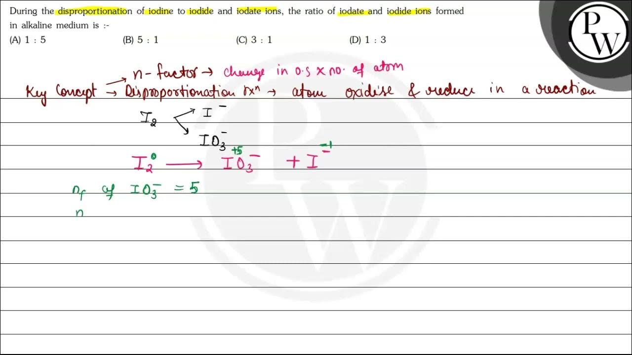 During the disproportionation of iodine to iodide and iodate ions