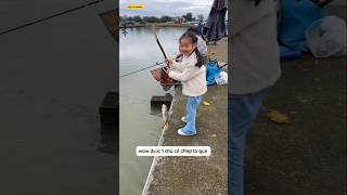 cô bé dùng khúc cây câu được con cá chép to làm anh cần thủ ngồi gần bái phục luôn #fishing #cauca