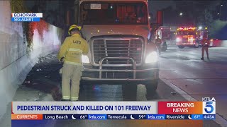 Pedestrian killed by semi-truck on 101; lanes closed through Echo Park