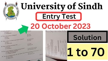 Solved Sindh university entry test | Solved questions from 1 to 70 | SUTC | Key | 20 October 2023