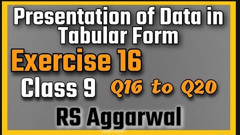 Ex 16 Q16 to Q20 | Class 9 | Presentation of Data in Tabular Form | CBSE | RS Aggarwal Rajmith study