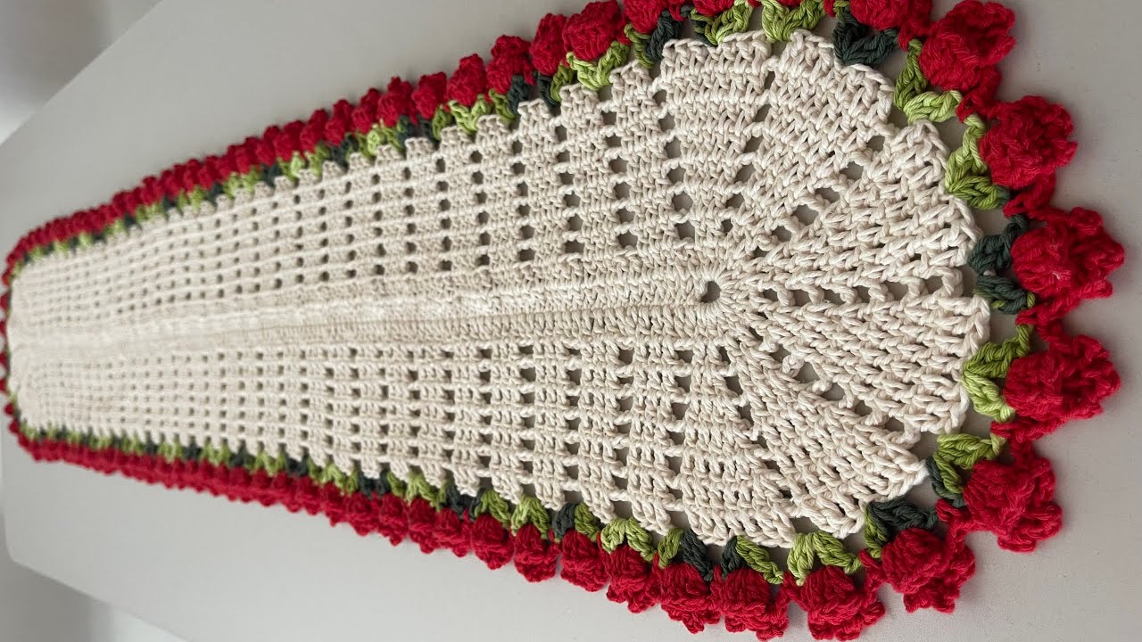 trilho de mesa em crochê tulipias passo a passo