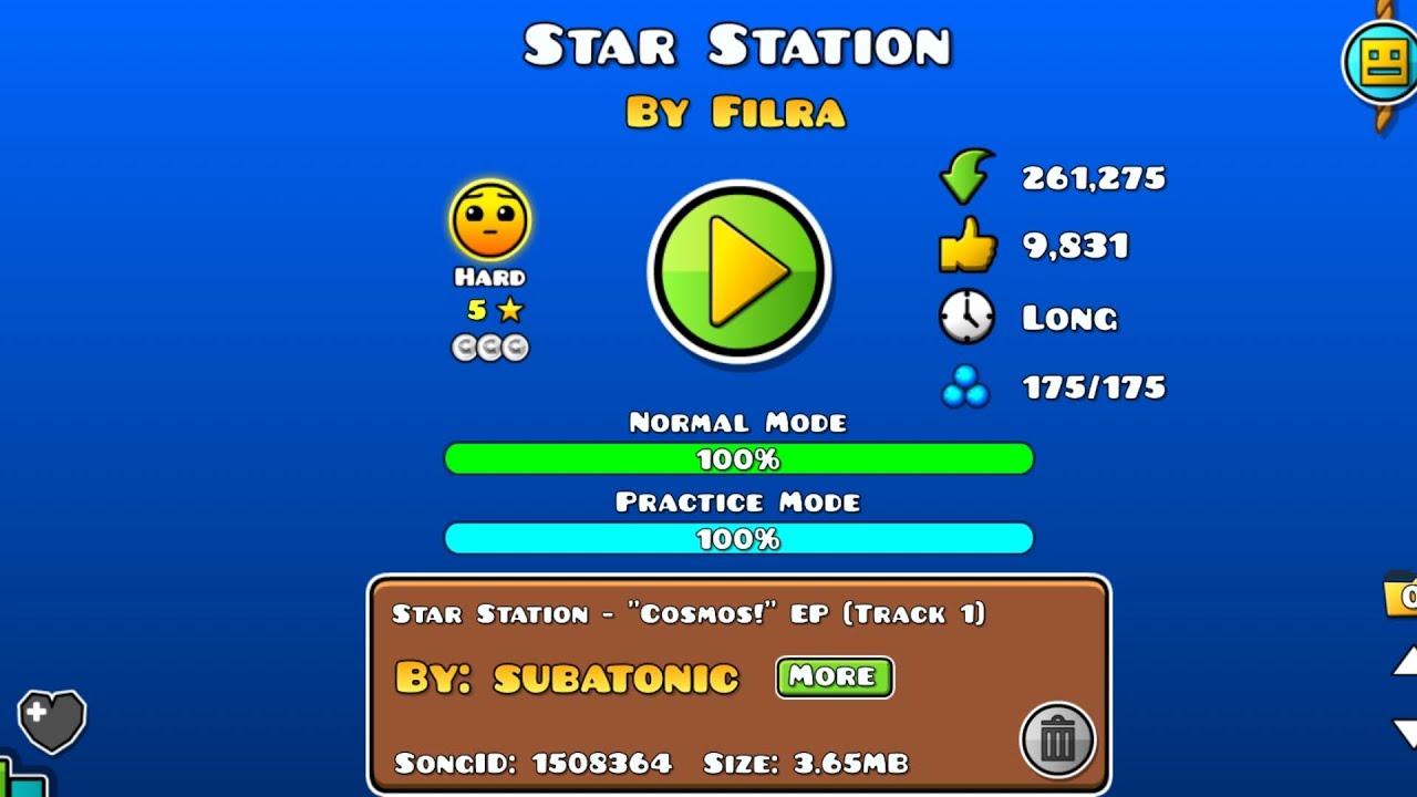 STAR STATION BY FILRA ALL COINS (GEOMETRY DASH 2.2)