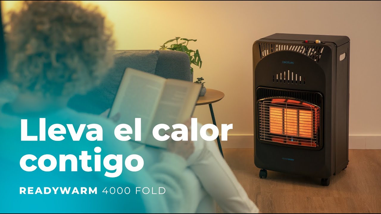 Cecotec Estufa de Gas Butano Ready Warm 4000 Slim Fold. 4200 W, Plegable,  Cerámica, 3 Modos, Bombonas de 15 kg, Triple sistema de seguridad, Ruedas