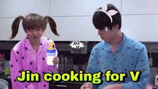 Jin cooking for V trip lunch 😋  #bts #tripfood #cutelife