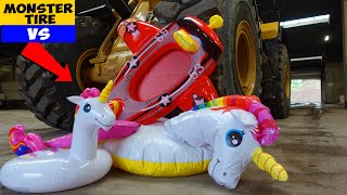 Crushing Giant Inflatables with Monster Tire : Unicorn Family