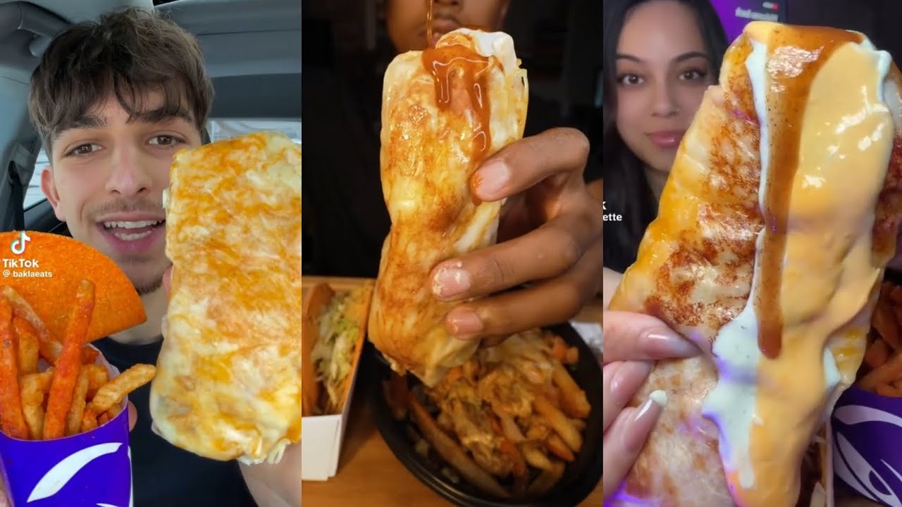 TIKTOK TACO BELL MUKBANG COMPILATION GRILLED CHEESE BURRITO CRUNCHWRAP FRIES HARD SHELL TACOS SOFT 