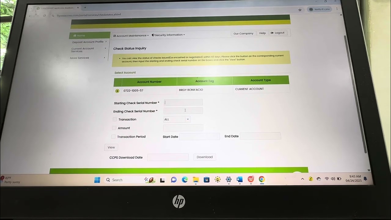 Step 8 - weAccess Check Status Inquiry and Returned Check Inquiry
