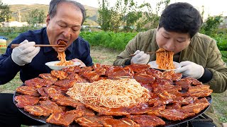 [LA GALBI] Grilled red marinated beef short ribs and noodles - Mukbang eating show