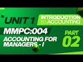 IGNOU MBA JOURNEY-MMPC:004 :Accounting for Managers- UNIT 1 : INTRODUCTION TO ACCOUNTING I