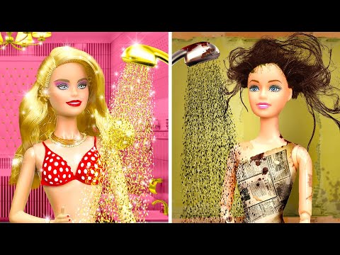 💞BARBIE💞 RICH VS BROKE CARDBOARD MAKEOVER HACKS || Amazing DIY with Cardboard by 123 GO!