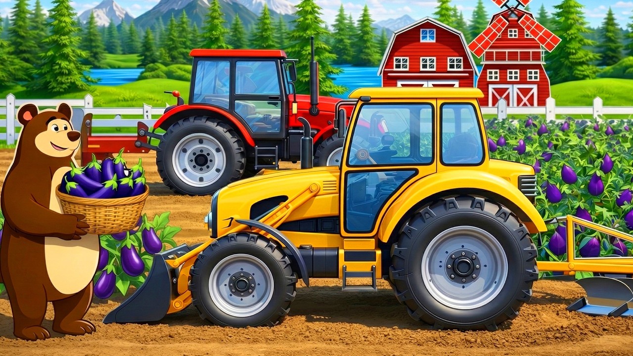 The Bear Farm: Grow & Harvest Eggplant 🍆🚜 - Tractor & Seed Drills | Real Farm Animation
