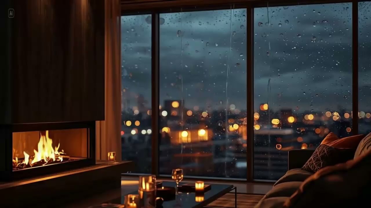 Luxury Apartment Rain & Fireplace 🔥🌧️ 20 Minutes Cozy Night Ambience
