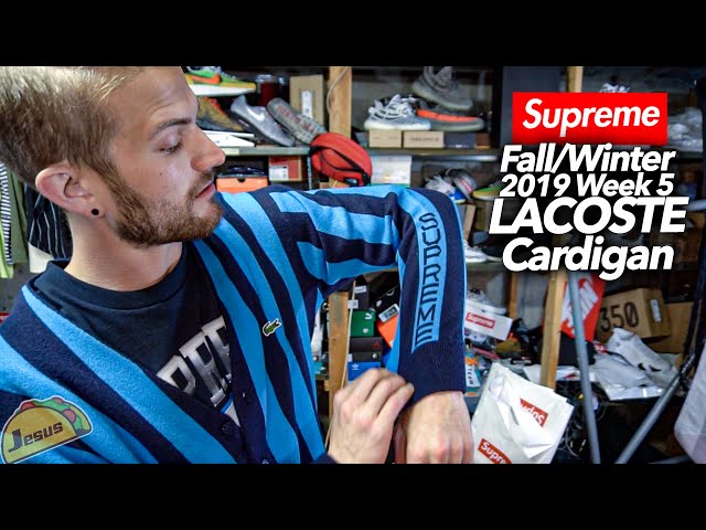 Supreme FW19 W5 LACOSTE Stripe Cardigan navy - YouTube