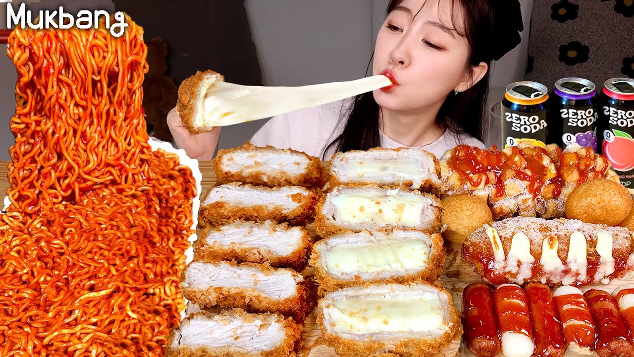 Шпицкий самаян булдак 🔥, сырная свинина, сыр горячий дог, сырный мячㅣspicy noodles ASMR REAL MUKBANG