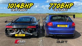 STREET SAVAGES.. 1014HP TWIN TURBO R8 vs 770HP VR6 TURBO A3