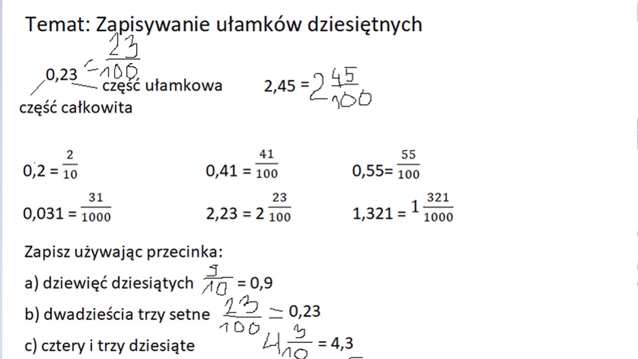 Zapisywanie ułamków dziesiętnych kl.5 26.03 - YouTube
