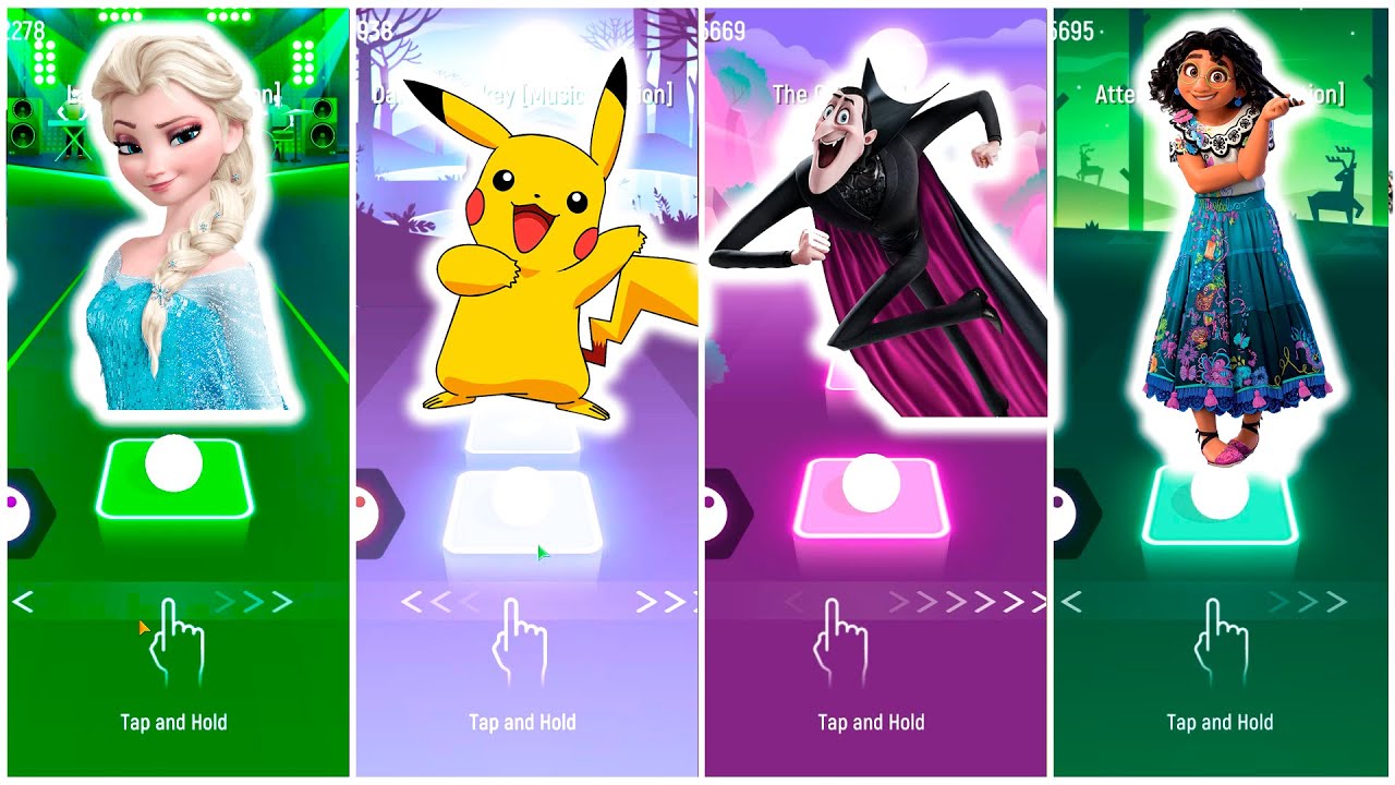 FROZEN vs Pikachu Dance vs Hotel Transylvania vs Encanto Tiles Hop