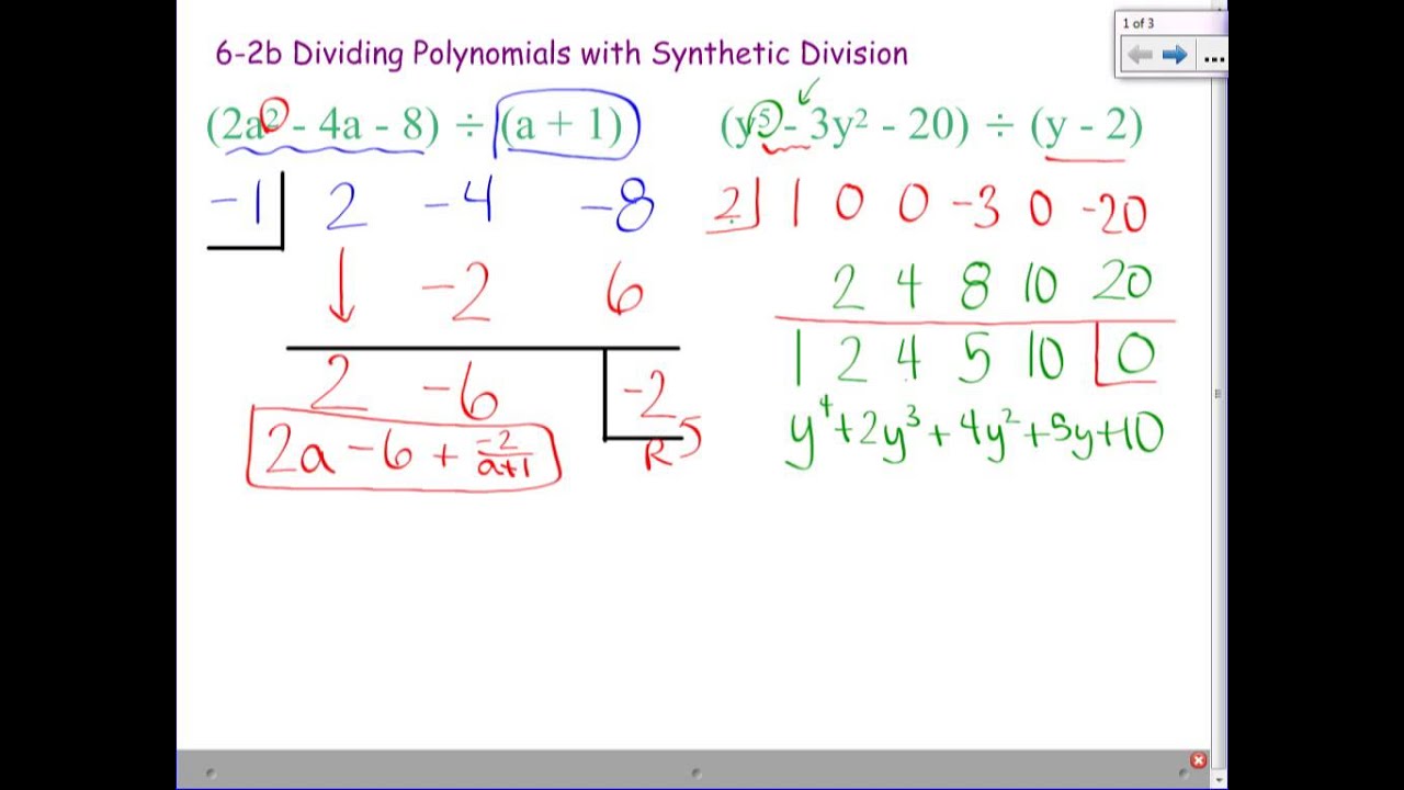 Algebra II - 6-2b: Synthetic Division - YouTube