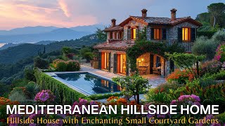 Rustic Mediterranean Homes: Hillside House Design With Tranquil Small Courtyard Garden Paradise