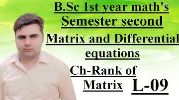 B.Sc-1st year maths|Semester Second| Matrix and Differential equations||chapter-Rank  of Matrix|L-09