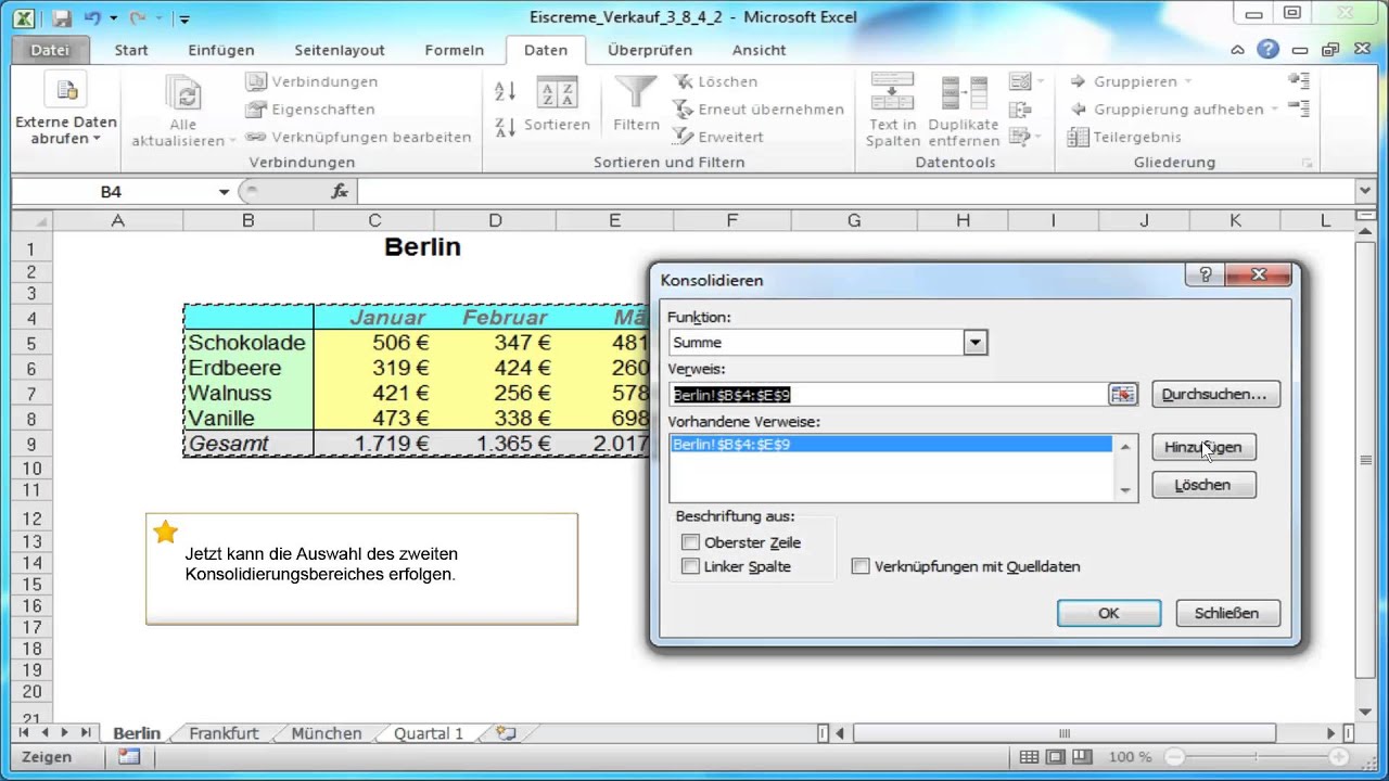 Excel: Konsolidieren von Daten - YouTube