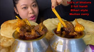 Oily 2 Full Handi Bihari Style Mutton Curry Mukbang With Lots Of Bhatura Big Bites Eating Show