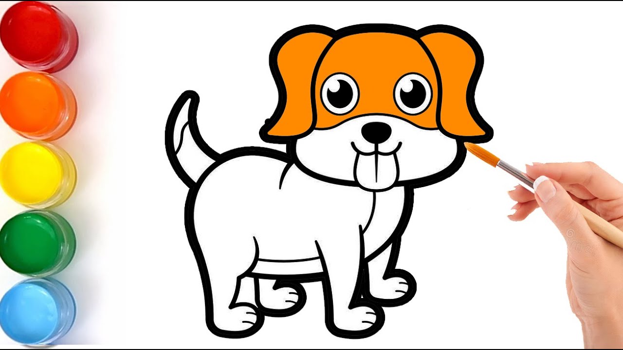 Draw and Color Dog - Cute Dog Drawing, Painting and Coloring For Kids ...