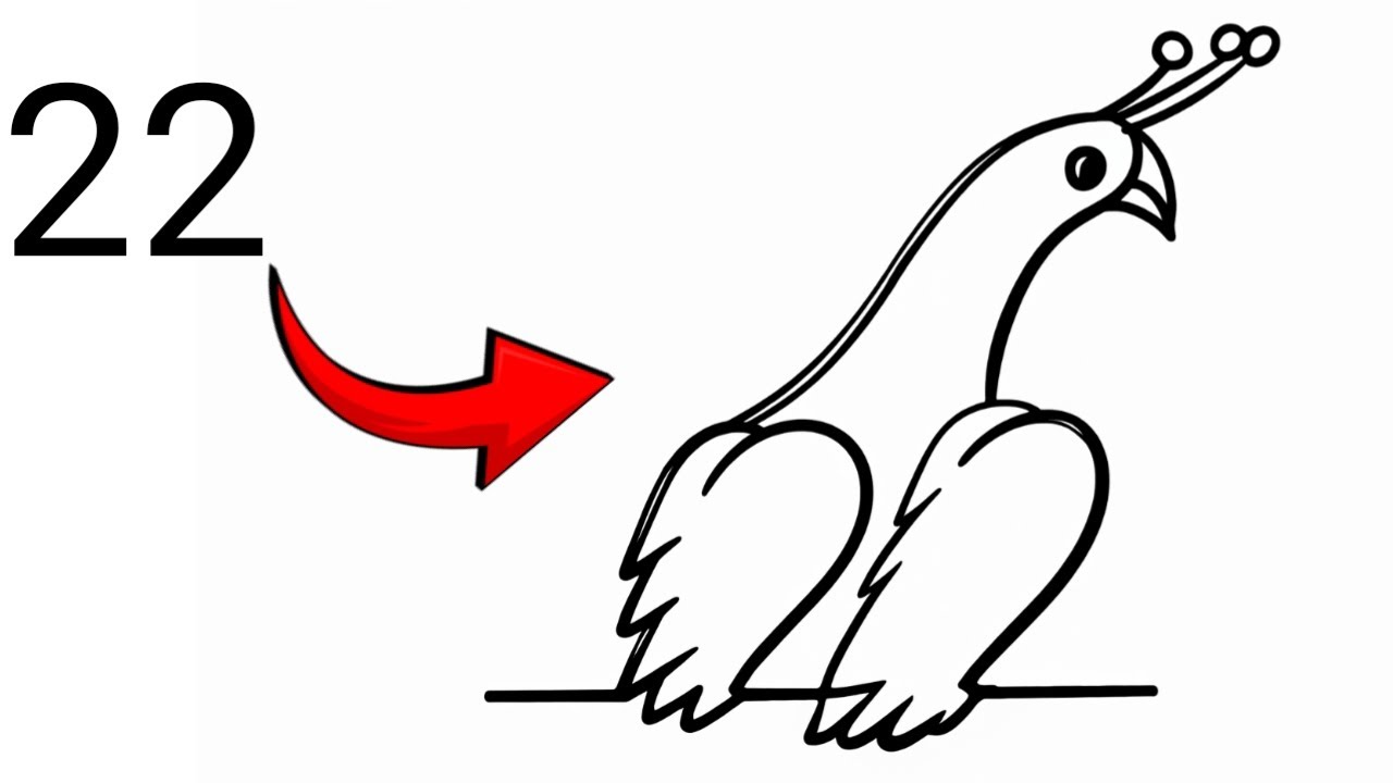 How to Draw 22 Number Peacock Step by Step | Easy Bird Drawing Tutorial ...
