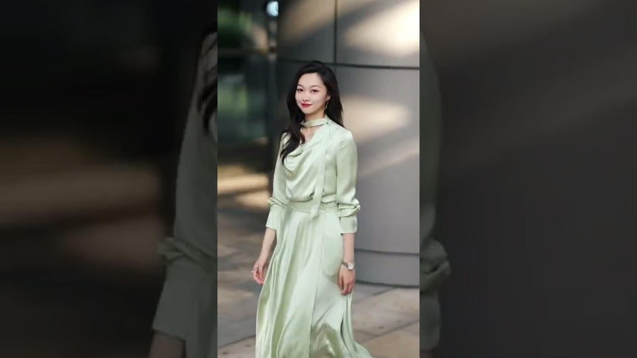 Shiny Green silk smooth satin dress