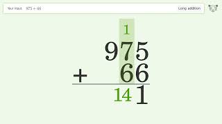 Long Addition Problem 975+66: Step-by-Step Video Solution | Tiger Algebra