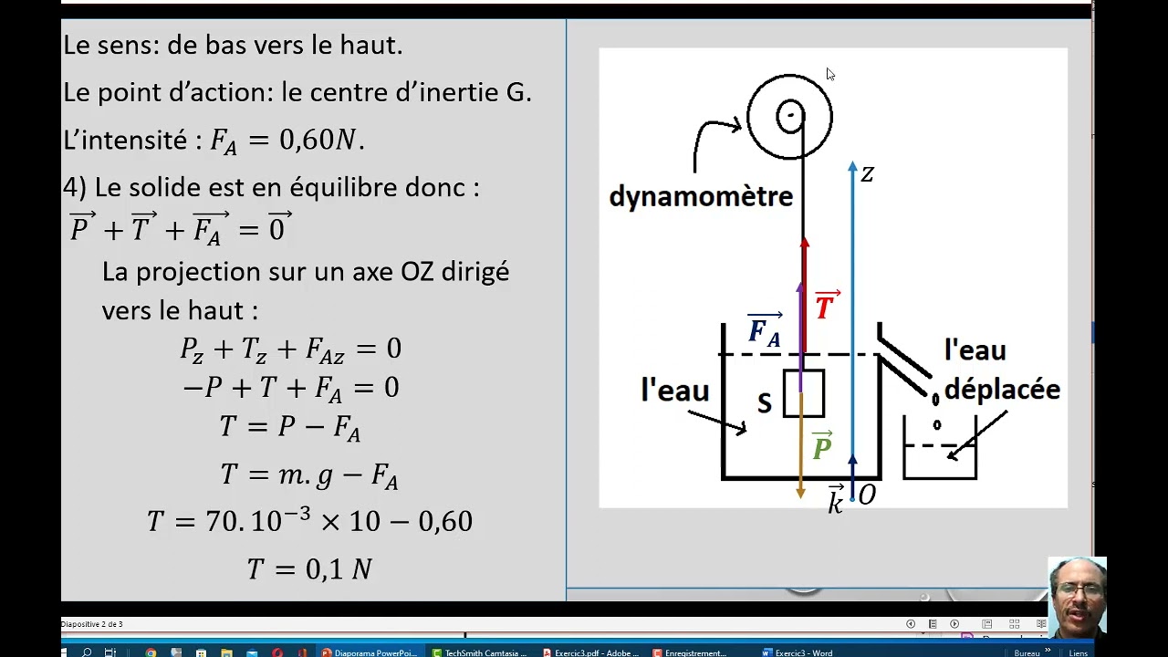Exercice poussé d’Archimède  g=10N/kg tronc commun