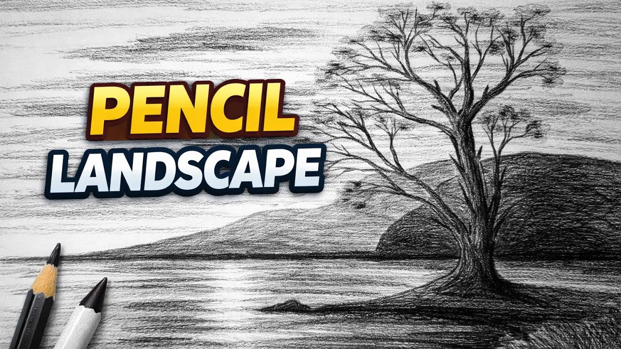Easy Pencil Landscape Drawing | Shading Tree & Nature Scenery Step by Step