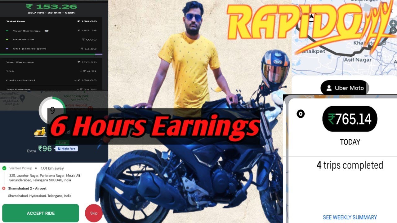 Rapido 6 hours EarningsRapido captain live EarningHyderabad Bike