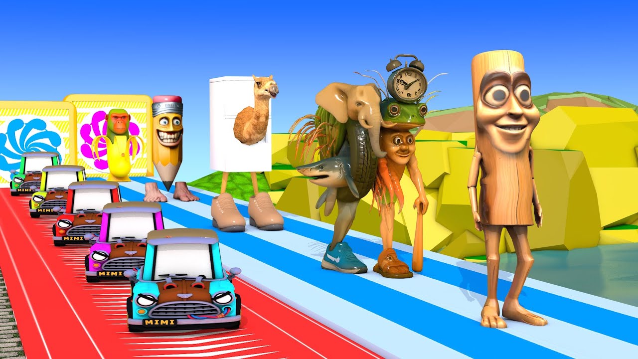 Long Slide Game with Cow Elephant Gorilla Hippopotamus Tiger 3d Animal Game Funny 3d Animals