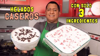 HELADO casero con 3 INGREDIENTES y de 3 SABORES (Sin Máquina) ¡Receta Super fácil y Barata!🍧😍🍨