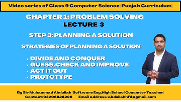 Class 9 Computer | Chapter 1 | Lecture 3 | Step 3 | Planning A solution | Strategies | Examples
