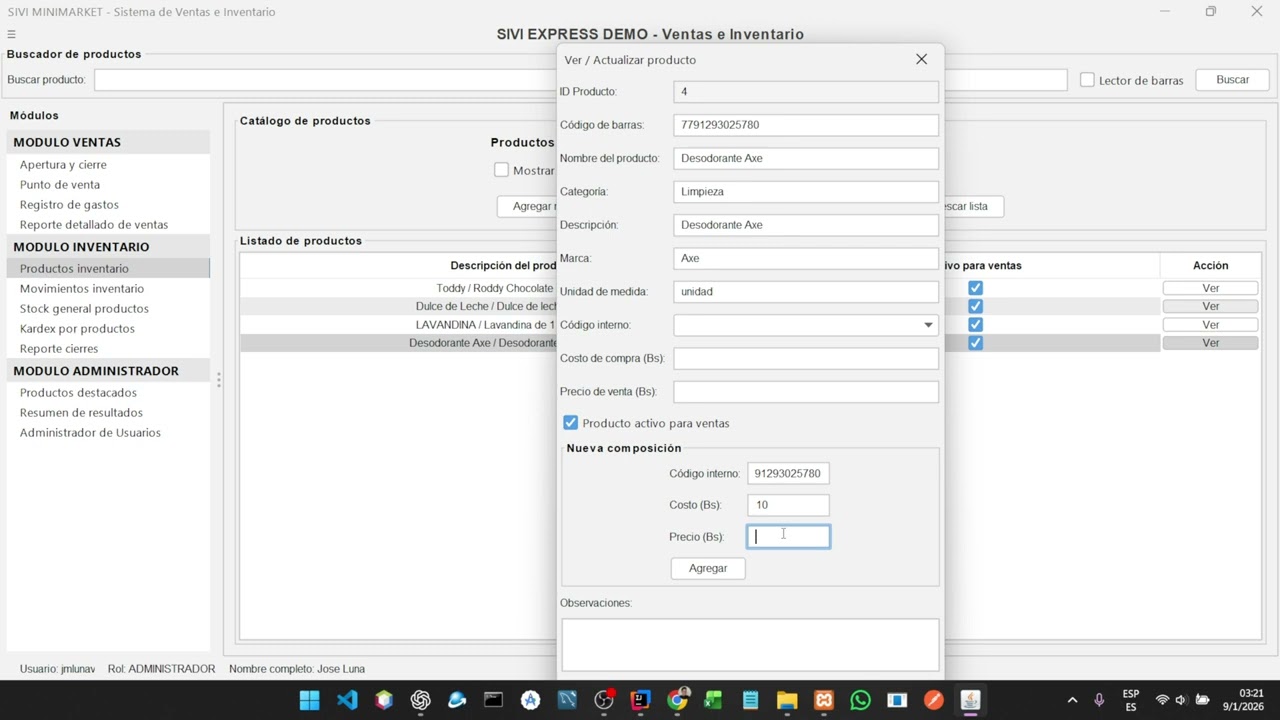 Sistema de ventas e inventario para un Minimarket (Modulo Inventario)