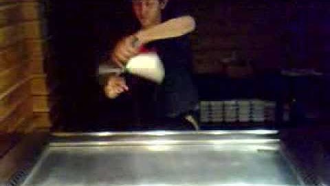 teppanyaki show learning spatula and fork