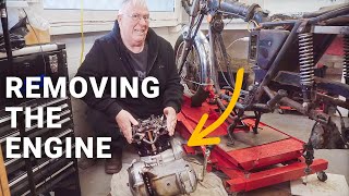 Triumph Bonneville T140 Engine Removal | 1975 Triumph Desert Sled Project Motorcycle Stripdown | 03