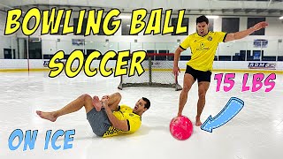 Playing BOWLING BALL SOCCER on Ice *BROKEN FEET* | Bodybuilder VS Extreme Football Challenge