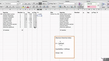 Diversity Calculation - Shannon diversity index and equitability in Excel