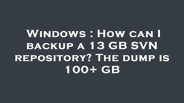 Windows : How can I backup a 13 GB SVN repository? The dump is 100+ GB