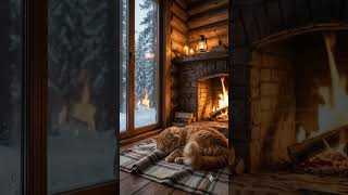 🐱 Cozy Rain & Snow Cabin | Cute Cat Relaxing by the Fireplace 🌧️❄️ #CozyRain #RainASMR #SnowASMR