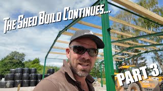 DIY Farm Shed Build, New Hay Barn Build Continues, putting purlins on steel portal frame